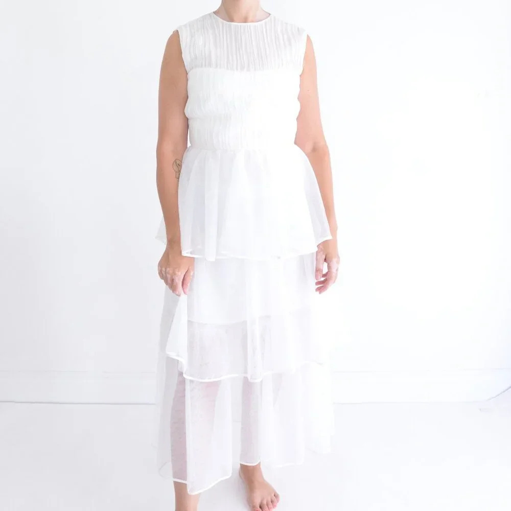 Jonathan Simkhai White Benton Tulle Plisse Midi Tulle Plisse Dress 4